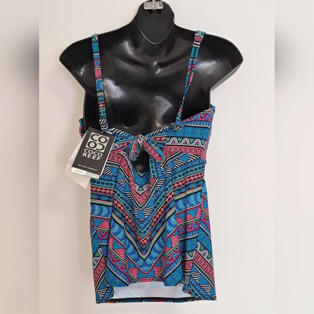 COCO Reef Santa Cruz Multicolor Geometric Tankini Top NWT Misses Size 32/34DD - Picture 6 of 8
